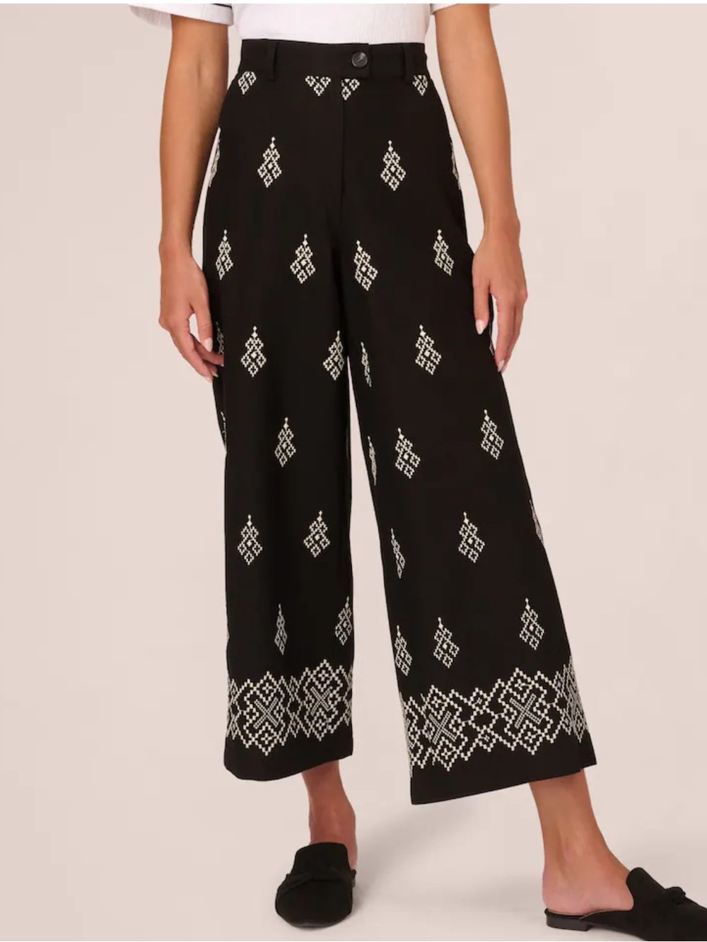 Calypso St. Barth Brown Wide Leg Embroidered Crop Pants XL
